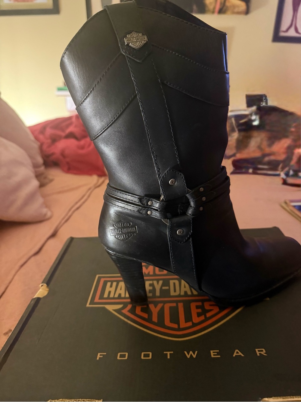 Harley-Davidson Women's Black Leather Harness Heeled Boot